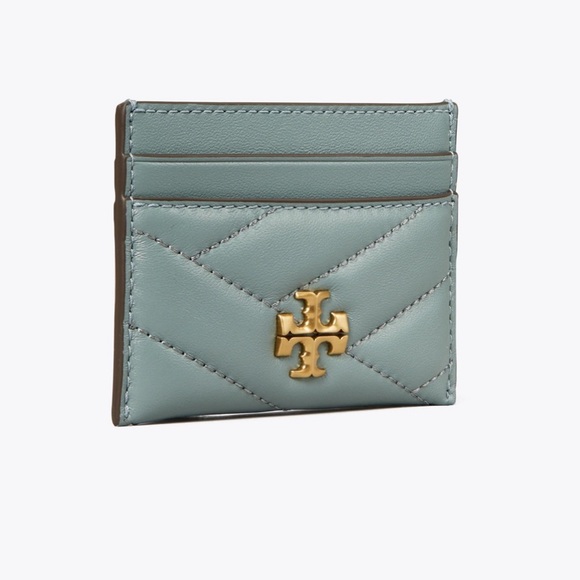 Tory Burch Kira Chevron Card Case Arctic Gold Blue - Picture 7 of 8